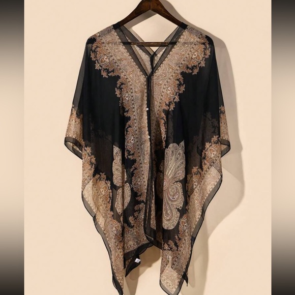 Paisley Print Chiffon Bikini
Cover Up Lightweight
Breathable Open Front Shawl - Picture 2 of 2